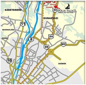 Stadtplan von Göd -  Polus Palace Golf Club - Polus Palace Golf Club Hotel Göd - Thermal- und Wellnesshotel